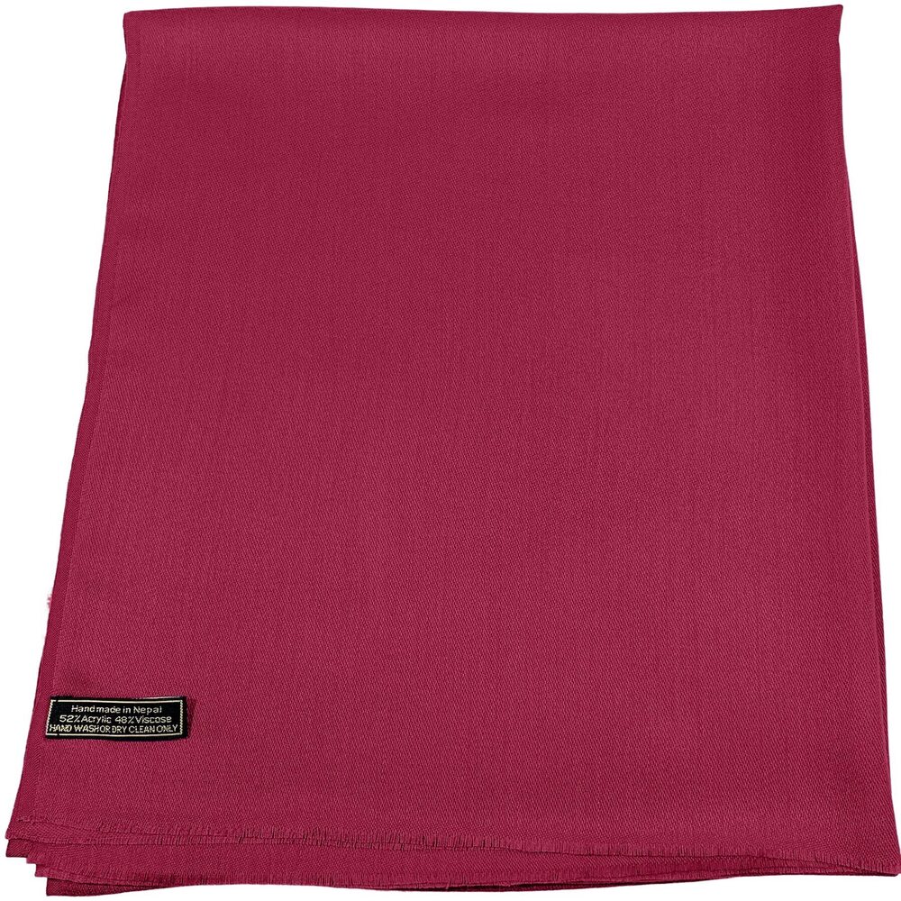 3356 Fuchsia Pink Solid Color Fringe Design Nepalese Shawl Seconds Scarf